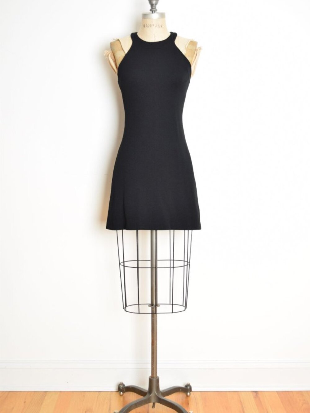 vintage 90s BETSEY JOHNSON dress black waffle knit thermal simple mini XS S